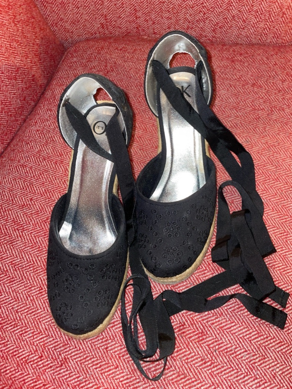 Black Lace-Up Espadrille Flats for Women